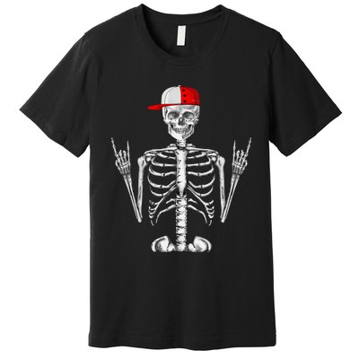 Rocker Skeleton Cap Cool Halloween Punk Rock Premium T-Shirt