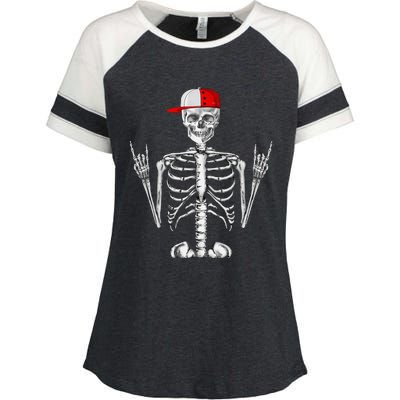 Rocker Skeleton Cap Cool Halloween Punk Rock Enza Ladies Jersey Colorblock Tee