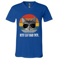 Retro Style Cagift Best Cat Dad Ever Funny Gift V-Neck T-Shirt