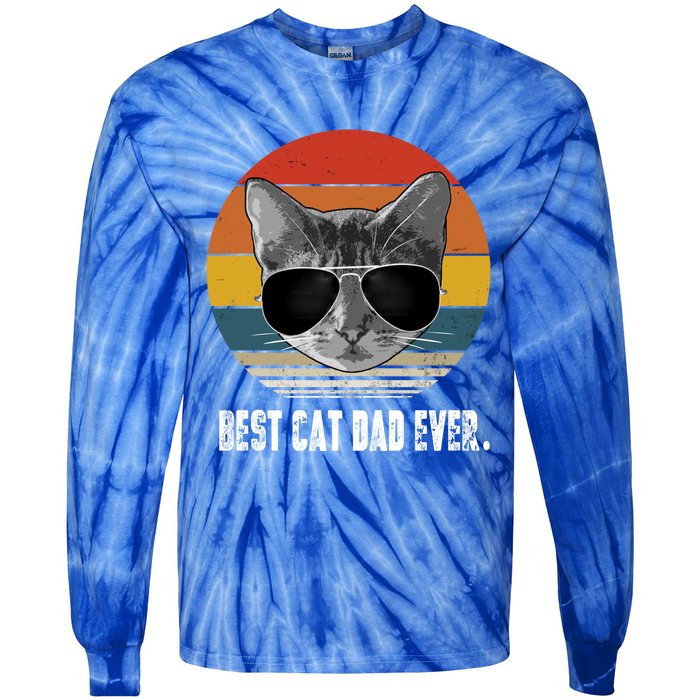 Retro Style Cagift Best Cat Dad Ever Funny Gift Tie-Dye Long Sleeve Shirt