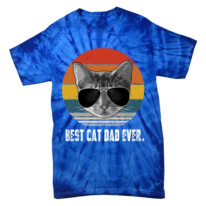 Retro Style Cagift Best Cat Dad Ever Funny Gift Tie-Dye T-Shirt