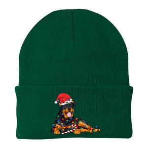 Rottweiler Santa Christmas Lights Xmas Dog Lover Xmas Pajama Knit Cap Winter Beanie