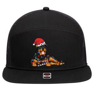 Rottweiler Santa Christmas Lights Xmas Dog Lover Xmas Pajama 7 Panel Mesh Trucker Snapback Hat