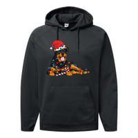 Rottweiler Santa Christmas Lights Xmas Dog Lover Xmas Pajama Performance Fleece Hoodie