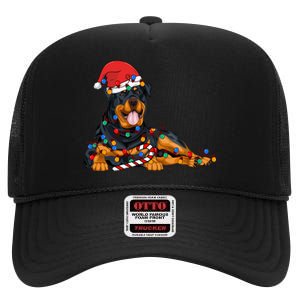 Rottweiler Santa Christmas Lights Xmas Dog Lover Xmas Pajama High Crown Mesh Back Trucker Hat