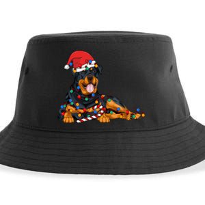 Rottweiler Santa Christmas Lights Xmas Dog Lover Xmas Pajama Sustainable Bucket Hat