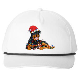 Rottweiler Santa Christmas Lights Xmas Dog Lover Xmas Pajama Snapback Five-Panel Rope Hat