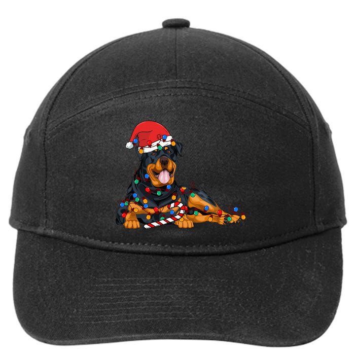 Rottweiler Santa Christmas Lights Xmas Dog Lover Xmas Pajama 7-Panel Snapback Hat