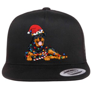 Rottweiler Santa Christmas Lights Xmas Dog Lover Xmas Pajama Flat Bill Trucker Hat