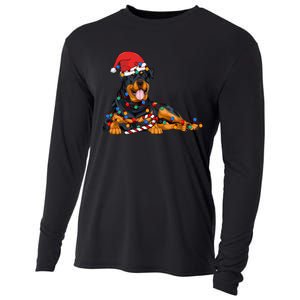 Rottweiler Santa Christmas Lights Xmas Dog Lover Xmas Pajama Cooling Performance Long Sleeve Crew