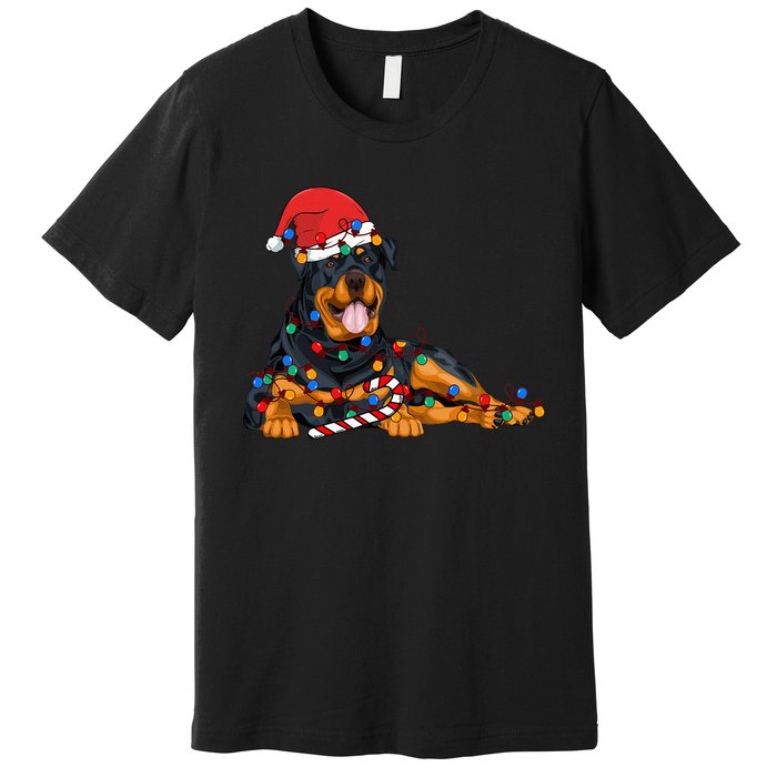 Rottweiler Santa Christmas Lights Xmas Dog Lover Xmas Pajama Premium T-Shirt