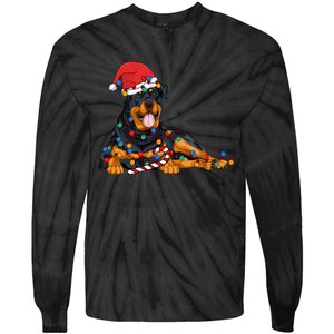 Rottweiler Santa Christmas Lights Xmas Dog Lover Xmas Pajama Tie-Dye Long Sleeve Shirt