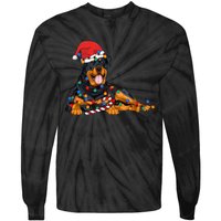 Rottweiler Santa Christmas Lights Xmas Dog Lover Xmas Pajama Tie-Dye Long Sleeve Shirt