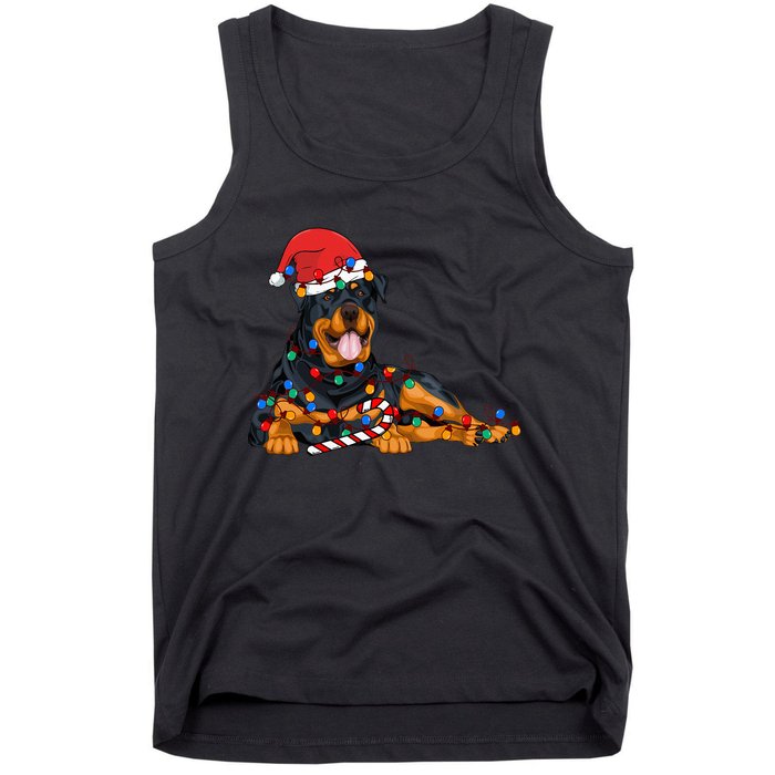 Rottweiler Santa Christmas Lights Xmas Dog Lover Xmas Pajama Tank Top