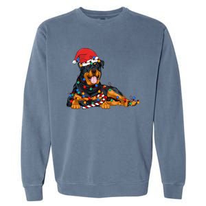 Rottweiler Santa Christmas Lights Xmas Dog Lover Xmas Pajama Garment-Dyed Sweatshirt