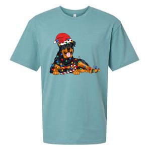 Rottweiler Santa Christmas Lights Xmas Dog Lover Xmas Pajama Sueded Cloud Jersey T-Shirt