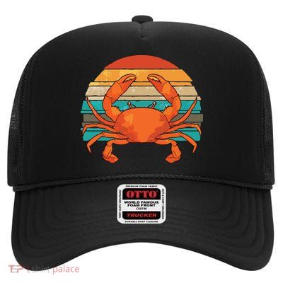 Retro Seafood Crab Lover Crabbing Sea Animal Crab High Crown Mesh Back Trucker Hat