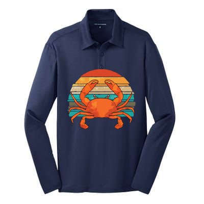 Retro Seafood Crab Lover Crabbing Sea Animal Crab Silk Touch Performance Long Sleeve Polo