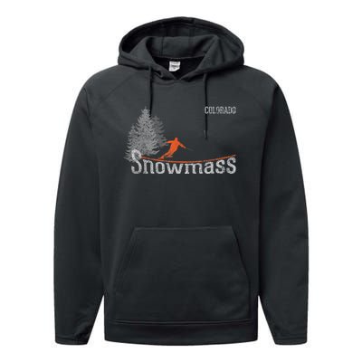 Retro Snowmass Colorado Distressed Skiing Performance Fleece Hoodie