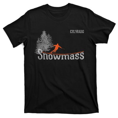 Retro Snowmass Colorado Distressed Skiing T-Shirt