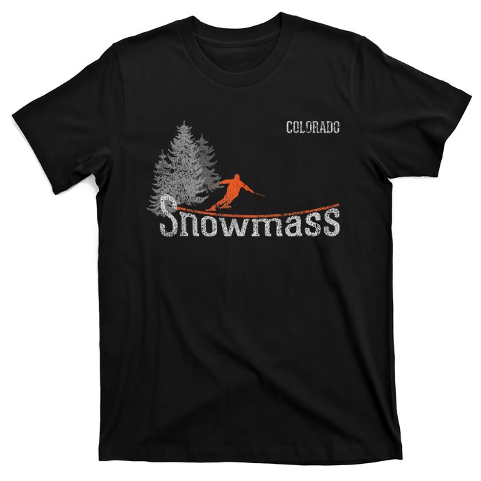 Retro Snowmass Colorado Distressed Skiing T-Shirt