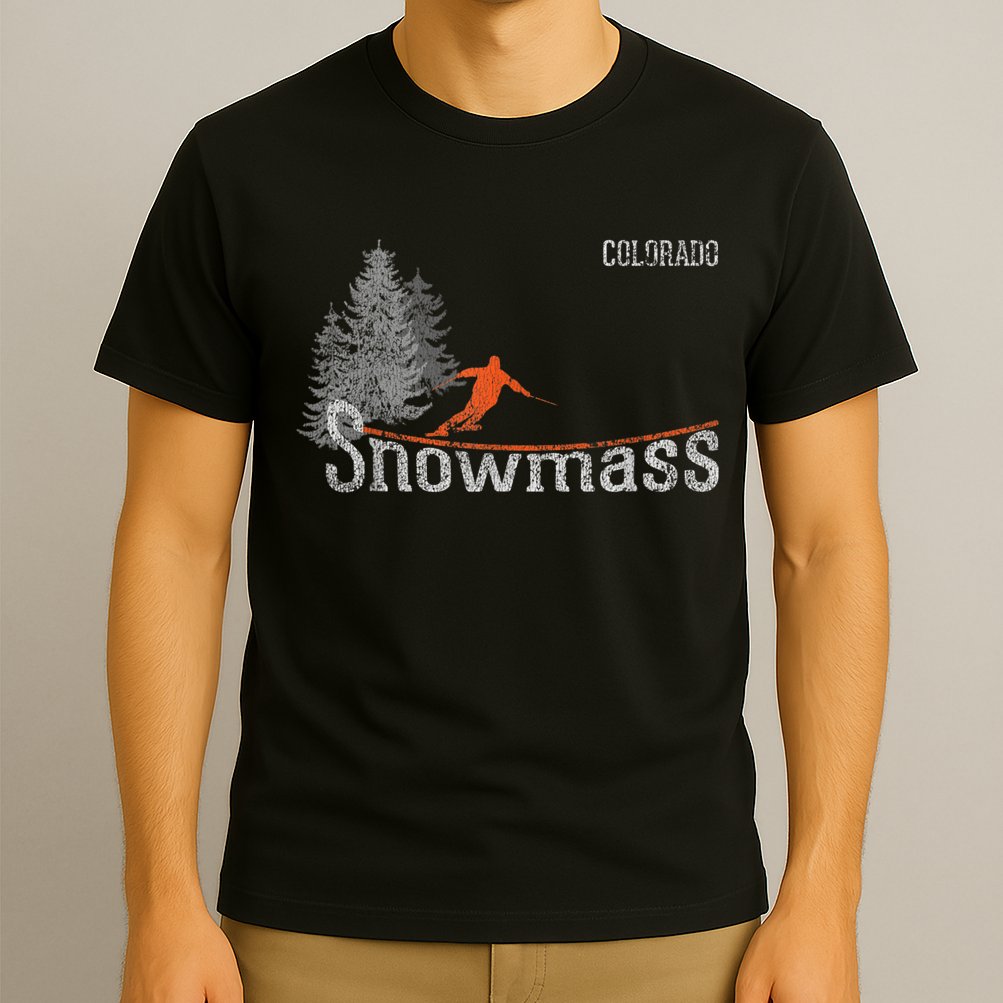 Retro Snowmass Colorado Distressed Skiing T-Shirt