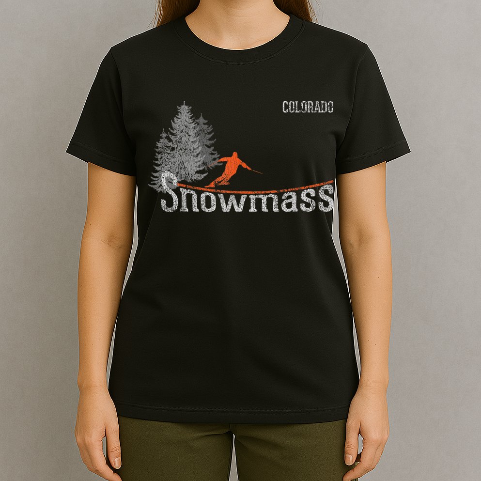 Retro Snowmass Colorado Distressed Skiing T-Shirt