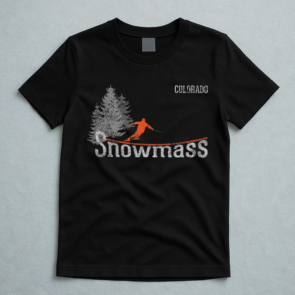 Retro Snowmass Colorado Distressed Skiing T-Shirt