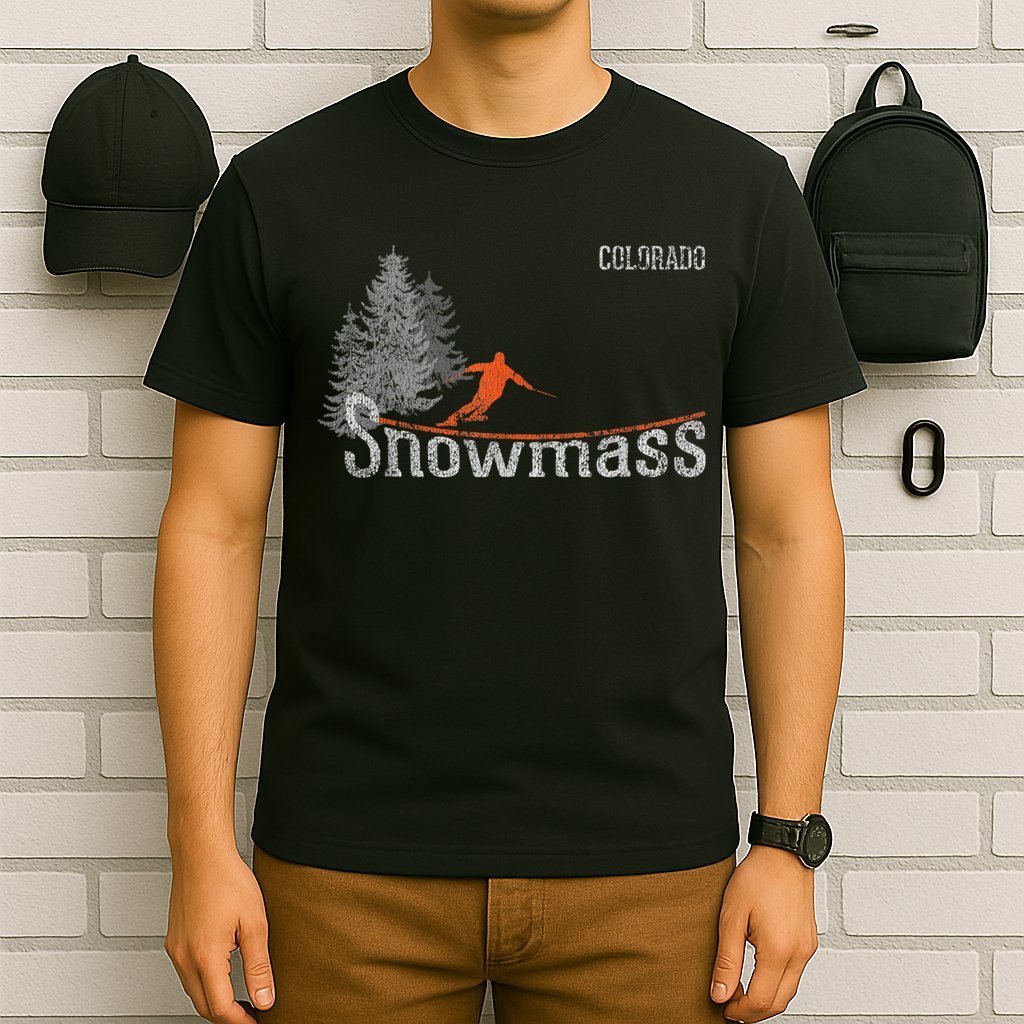 Retro Snowmass Colorado Distressed Skiing T-Shirt