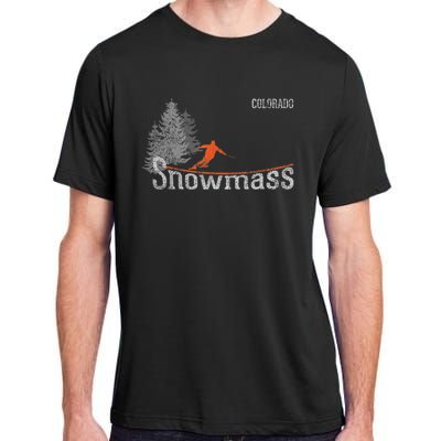 Retro Snowmass Colorado Distressed Skiing Adult ChromaSoft Performance T-Shirt