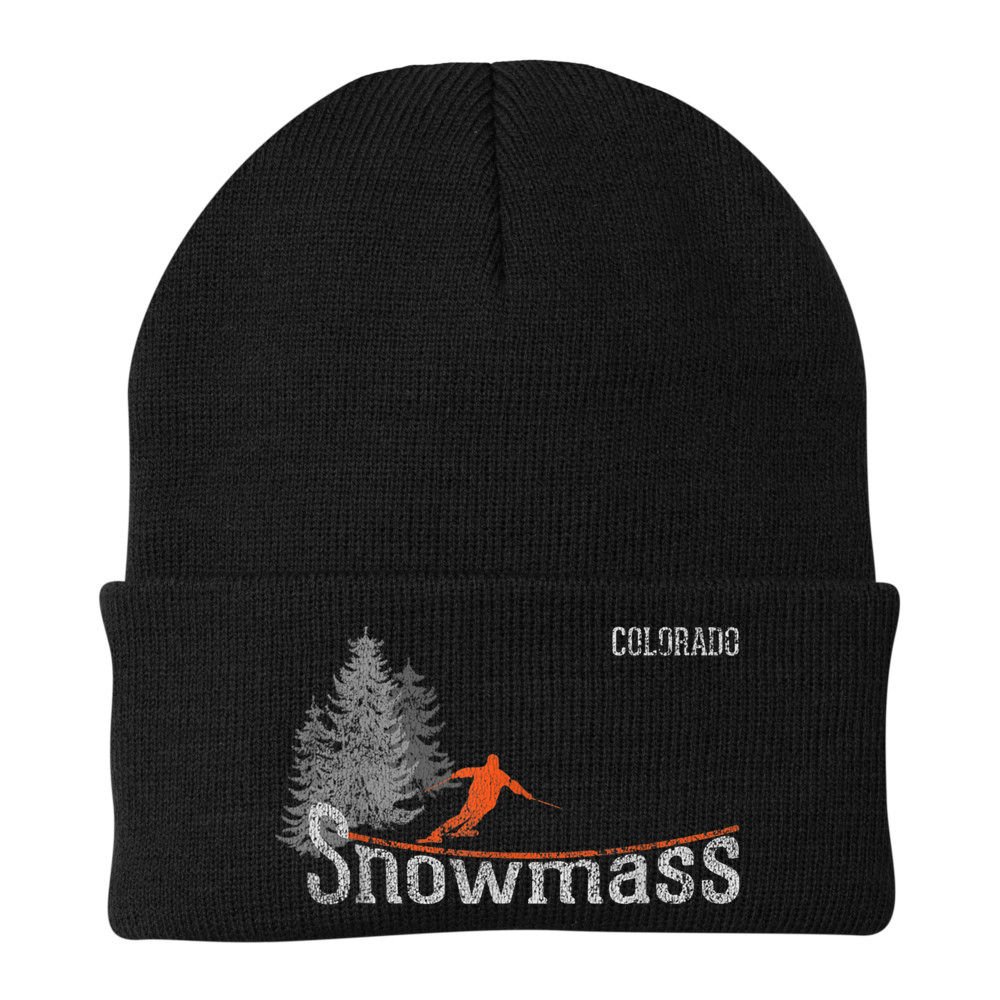 Retro Snowmass Colorado Distressed Skiing Beanie