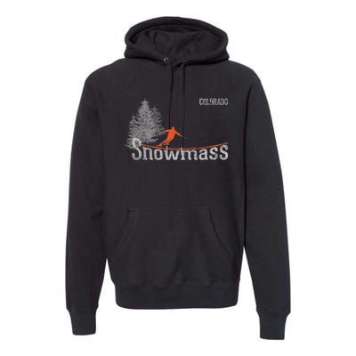 Retro Snowmass Colorado Distressed Skiing Premium Hoodie