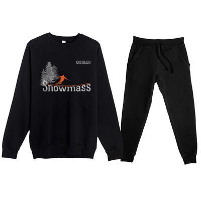 Retro Snowmass Colorado Distressed Skiing Premium Crewneck Sweatsuit Set