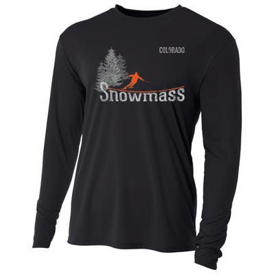 Retro Snowmass Colorado Distressed Skiing Cooling Performance Long Sleeve Crew