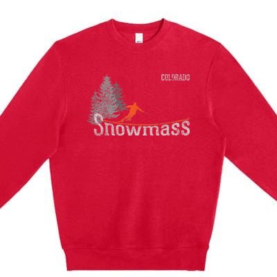 Retro Snowmass Colorado Distressed Skiing Premium Crewneck Sweatshirt