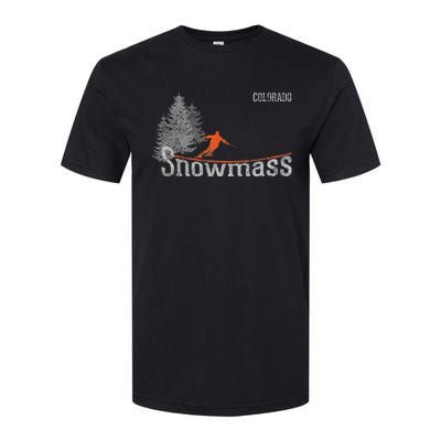 Retro Snowmass Colorado Distressed Skiing Softstyle CVC T-Shirt