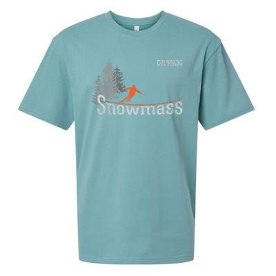 Retro Snowmass Colorado Distressed Skiing Sueded Cloud Jersey T-Shirt