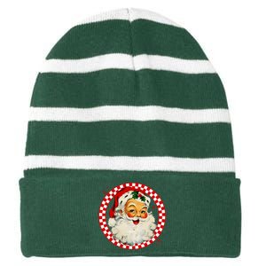 Retro Santa Claus Christmas Festive Cute Striped Beanie with Solid Band