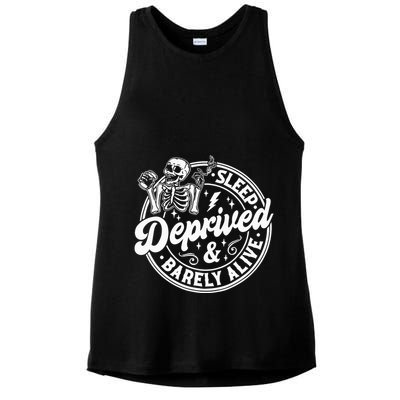 Retro Sleep Deprived Barely Alive Funny Skeleton Halloween Ladies PosiCharge Tri-Blend Wicking Tank