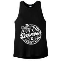 Retro Sleep Deprived Barely Alive Funny Skeleton Halloween Ladies PosiCharge Tri-Blend Wicking Tank