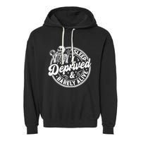 Retro Sleep Deprived Barely Alive Funny Skeleton Halloween Garment-Dyed Fleece Hoodie
