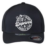 Retro Sleep Deprived Barely Alive Funny Skeleton Halloween Flexfit Unipanel Trucker Cap