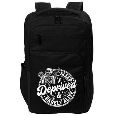 Retro Sleep Deprived Barely Alive Funny Skeleton Halloween Impact Tech Backpack