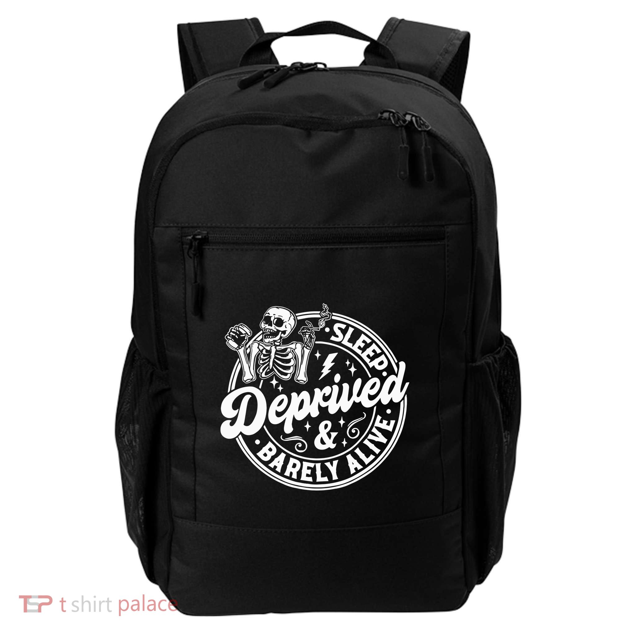 Retro Sleep Deprived Barely Alive Funny Skeleton Halloween Backpack