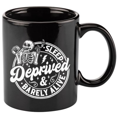 Retro Sleep Deprived Barely Alive Funny Skeleton Halloween 11oz C Handle Ceramic Mug