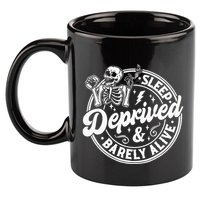 Retro Sleep Deprived Barely Alive Funny Skeleton Halloween 11oz C Handle Ceramic Mug