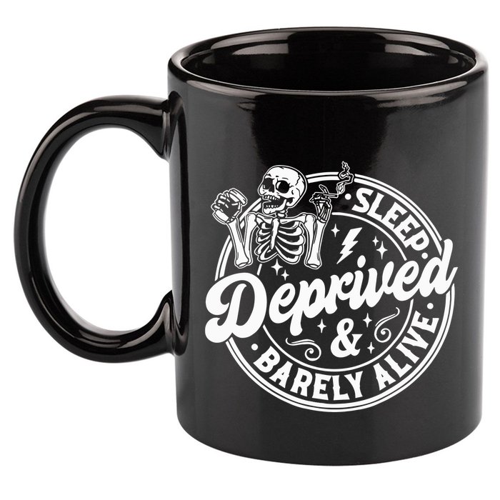 Retro Sleep Deprived Barely Alive Funny Skeleton Halloween 11oz C Handle Ceramic Mug
