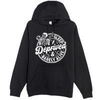 Retro Sleep Deprived Barely Alive Funny Skeleton Halloween Premium Pullover Hoodie