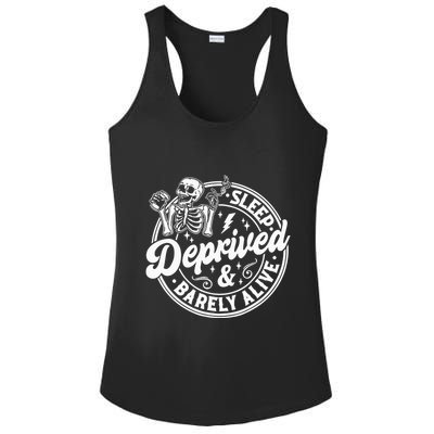 Retro Sleep Deprived Barely Alive Funny Skeleton Halloween Ladies PosiCharge Competitor Racerback Tank