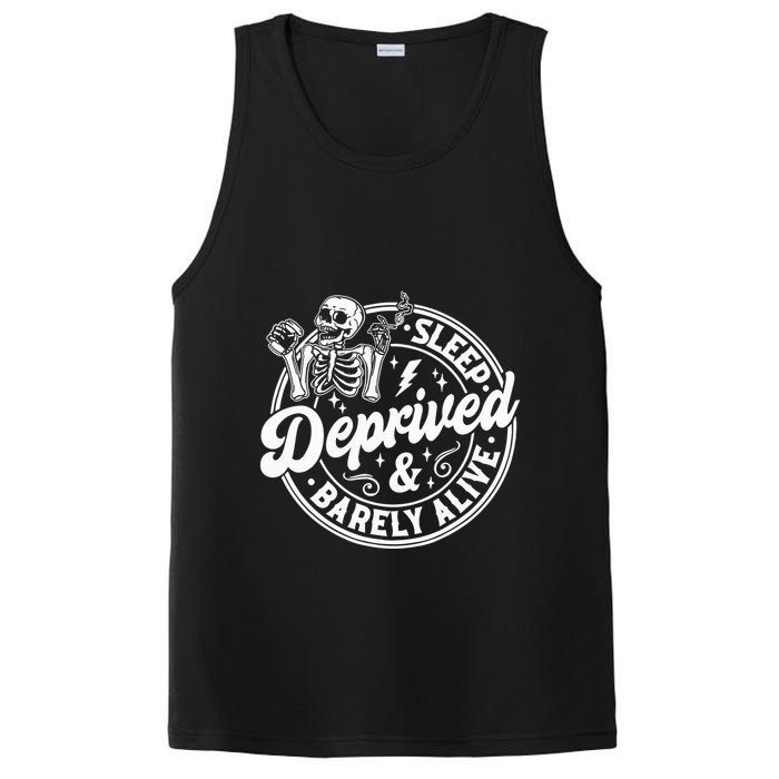 Retro Sleep Deprived Barely Alive Funny Skeleton Halloween PosiCharge Competitor Tank